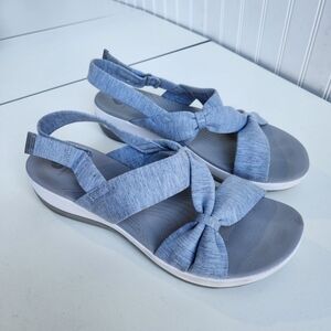CLARKS CLOUDSTEPPERS SOFT CUSHION GRAY WEDGE SANDALS SIZE 11W